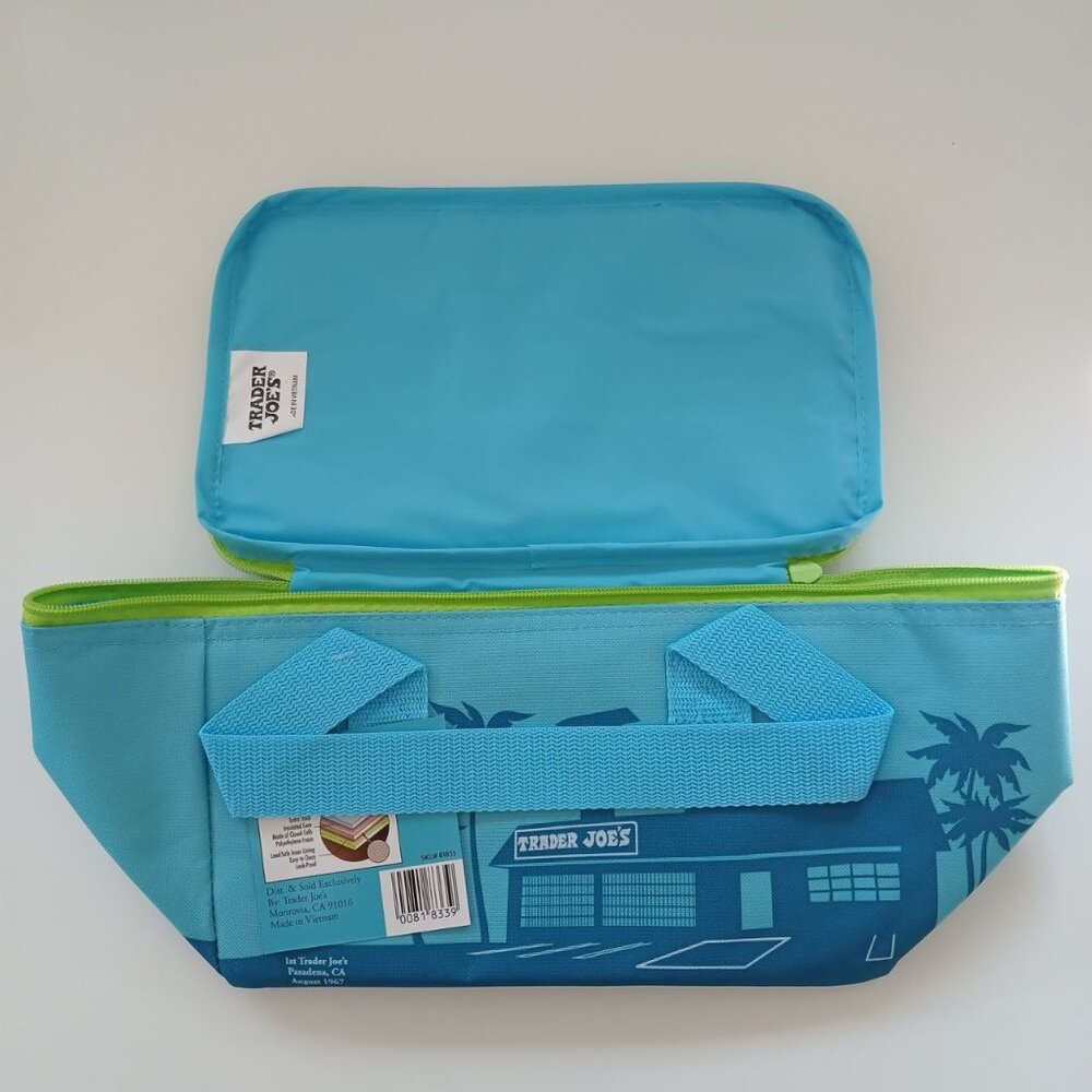 Trader Joe's Mini Insulated Tote Blue Green Reusable Small Cooler Bag